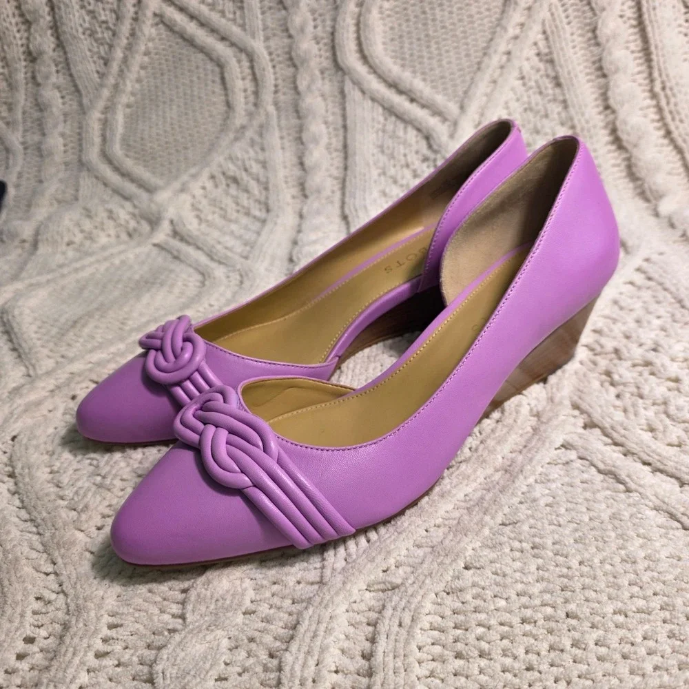 Talbots Wedge Pumps Magenta Purple Leather Knot Detail‎ D'Orsay Women 8M NEW